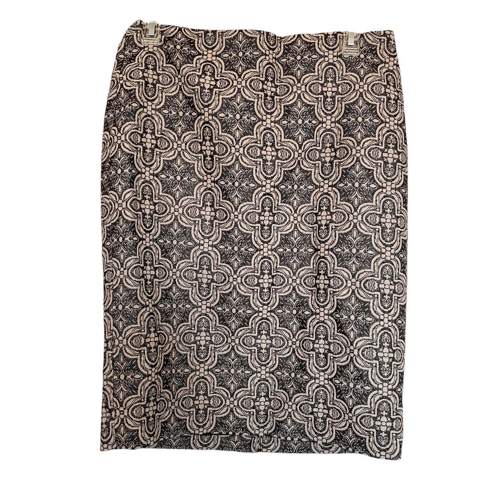 Talbots Black Cream Tapestry Jacquard Metallic Pencil Skirt Size 6 NWT